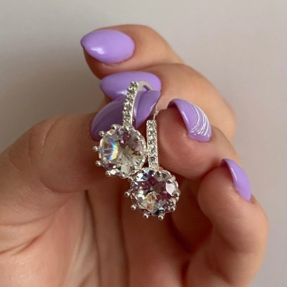 NEW Bling Drop Diamond Silver Earrings - Picture 2 of 5